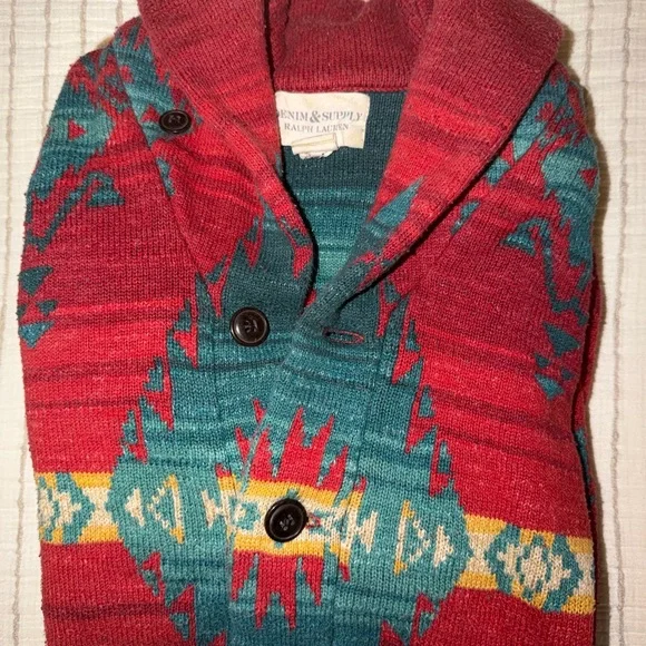 Denim & Supply Ralph Lauren Polo Navajo Red and Teal Patterned Sweater - Picture 6 of 6
